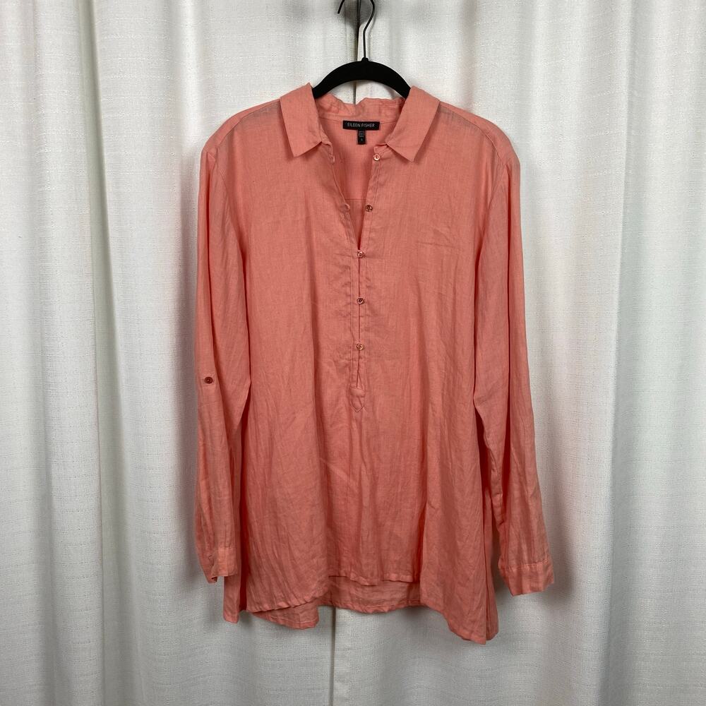 Eileen Fisher Coral Irish Linen Blouse Sz.S